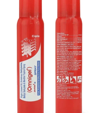 Omnigel Spray by Cipla for Fast Relief from Muscle, Joint, Sprain & Strain Pain