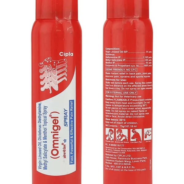 Omnigel Spray by Cipla for Fast Relief from Muscle, Joint, Sprain & Strain Pain