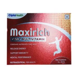 Maxirich Daily Multivitamin Capsules 10’s – Nutritional supplement for daily energy, immunity, and overall health.