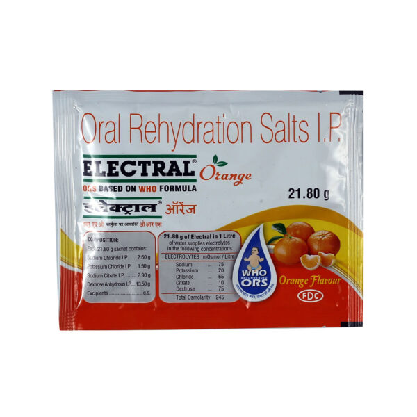 Electral Orange Flavour Sachet – 21.8 gm Oral Rehydration Powder