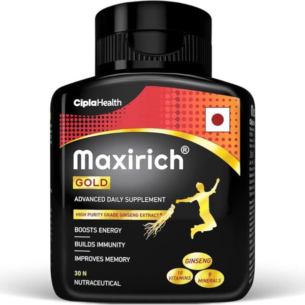 Maxirich Gold Multivitamin Capsules 30s – Advanced Multivitamin with Ginseng, Vitamins & Minerals for Energy & Immunity