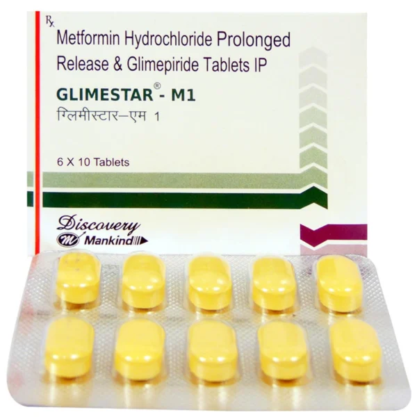 Glimestar-M1 Tablet | Glimepiride 1 mg + Metformin 500 mg | For Type 2 Diabetes Control