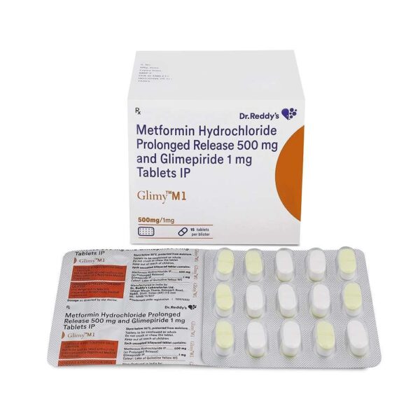 Glimy M1 Tablet | Glimepiride 1 mg + Metformin 500 mg | For Type 2 Diabetes Control