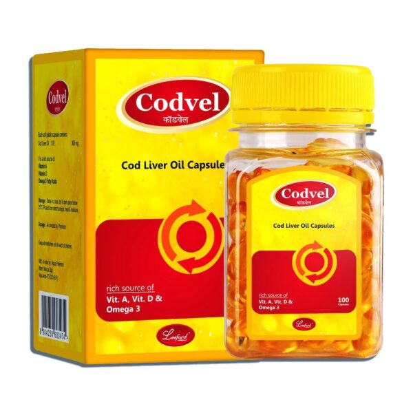 Codvel Cod Liver Oil Capsules – 100 Softgels | Omega-3 + Vitamins A & D for Heart, Bone & Immune Health