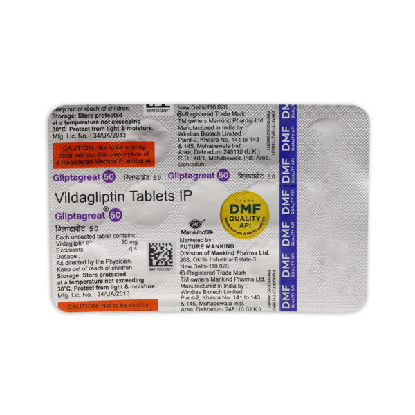 Gliptagreat 50 mg Tablet | Vildagliptin 50 mg for Type 2 Diabetes Management
